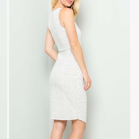 Ivory Pin Dot Tulip-Hem Sheath Dress, M - Picture 2 of 3